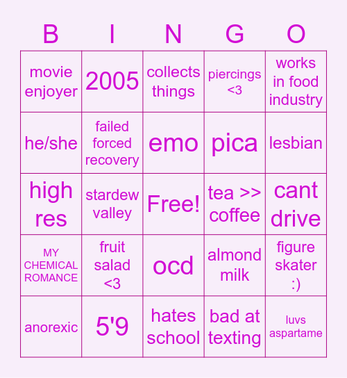 leah's bingo !! Bingo Card