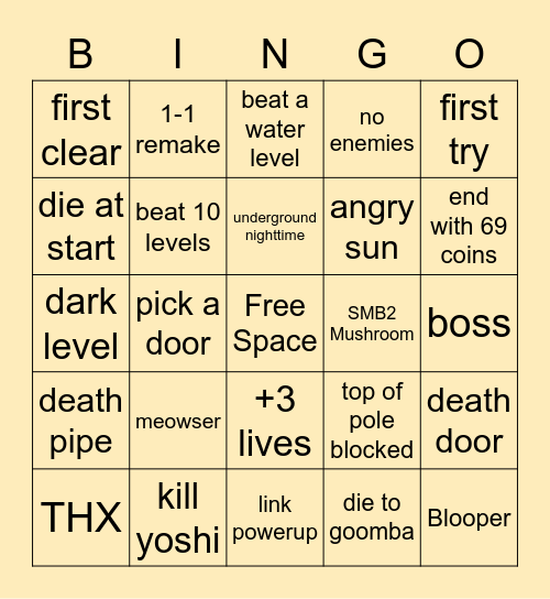 Super Mario Maker 2 Endless Challenge Bingo Card