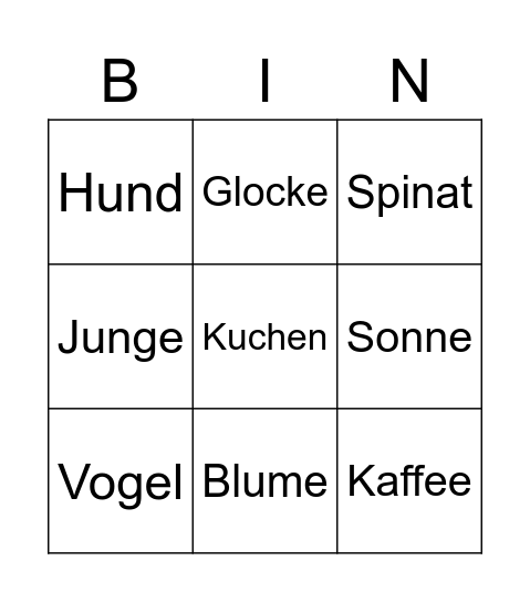 Wortbingo-Vorlage Bingo Card