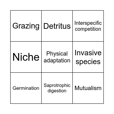 Ecology Bingo Card