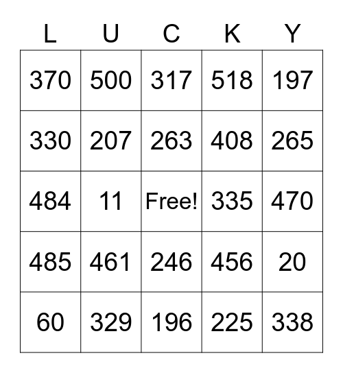 Personal Effort Bingo Card