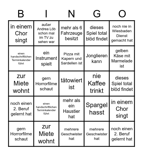Finde jemand, der...Bingo Card