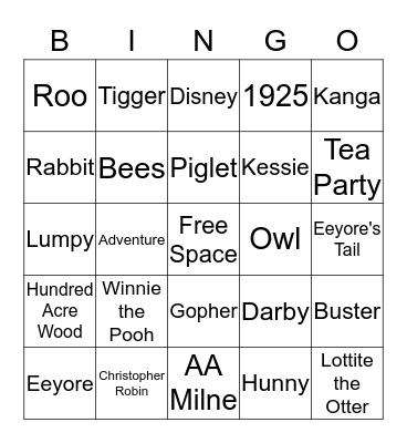 Winnie the Pooh Bingo Card