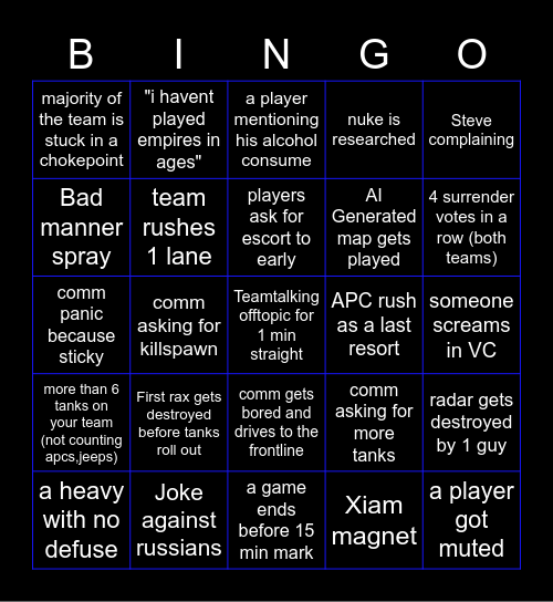 Empies Bingo time Bingo Card