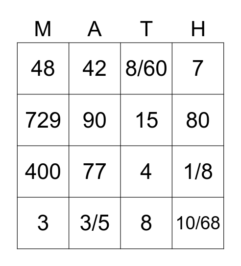 MATHO Bingo Card