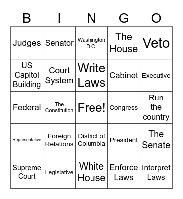 3 Branches of US Gov Bingo Card