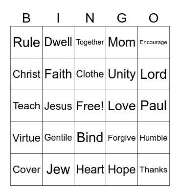 Colossians 3:11-17 Bingo Card