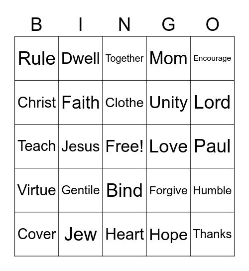 Colossians 3:11-17 Bingo Card