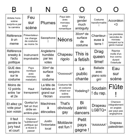 Bingo Eurovision 2024 Bingo Card