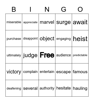 Word Bingo Card