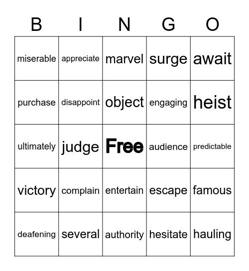 Word Bingo Card