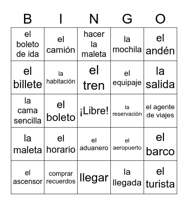 Level 1 Travel Bingo Card