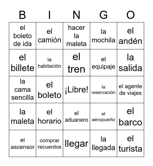 Level 1 Travel Bingo Card