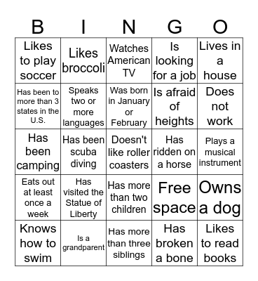 Getting acquainted Bingo Card