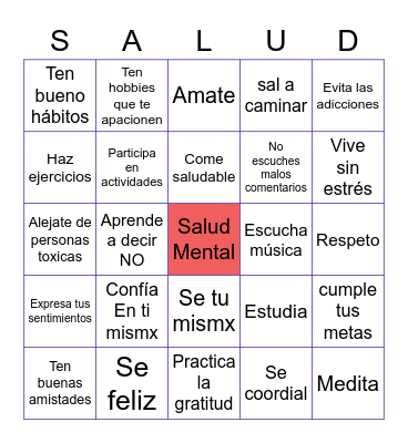 Salud Mental Bingo Card