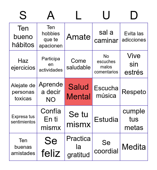 Salud Mental Bingo Card