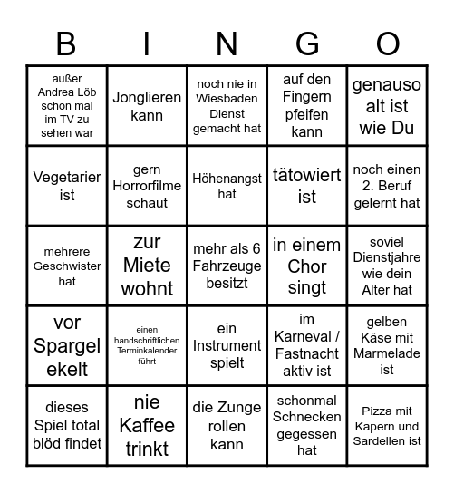 Finde jemand, der … BINGO Card