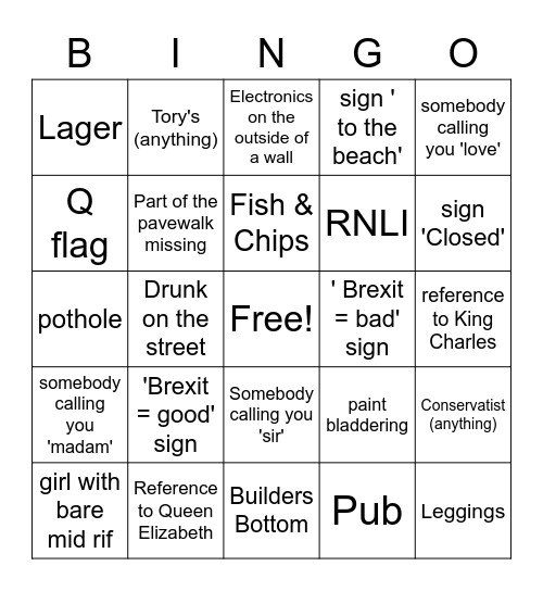 ONZK England Bingo 2023 Bingo Card