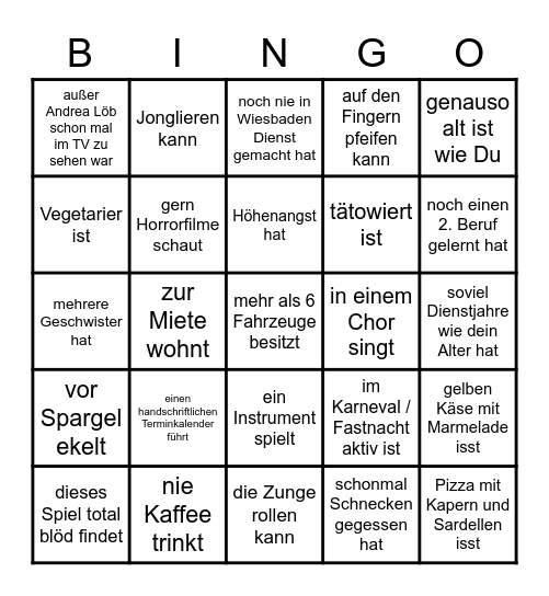 Finde jemand, der … BINGO Card
