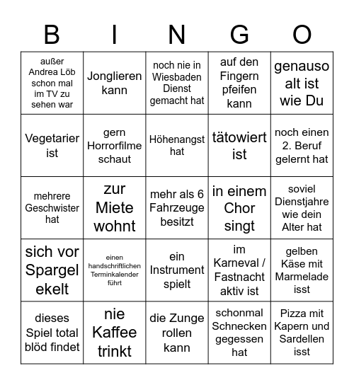 Finde jemand, der … BINGO Card