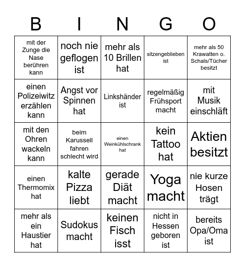 Finde jemand, der … BINGO Card