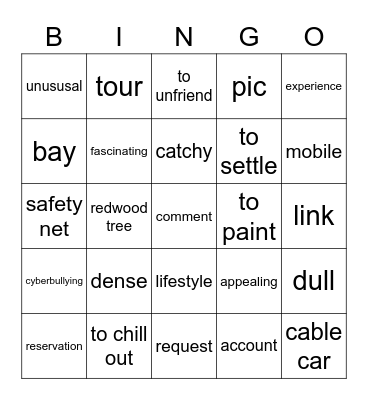 Californian dreams and social media Bingo Card