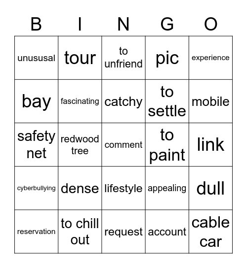 Californian dreams and social media Bingo Card