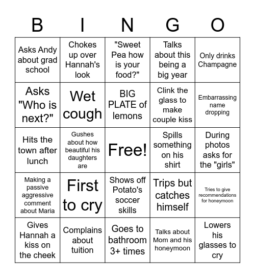 Paco Only Bingo Card