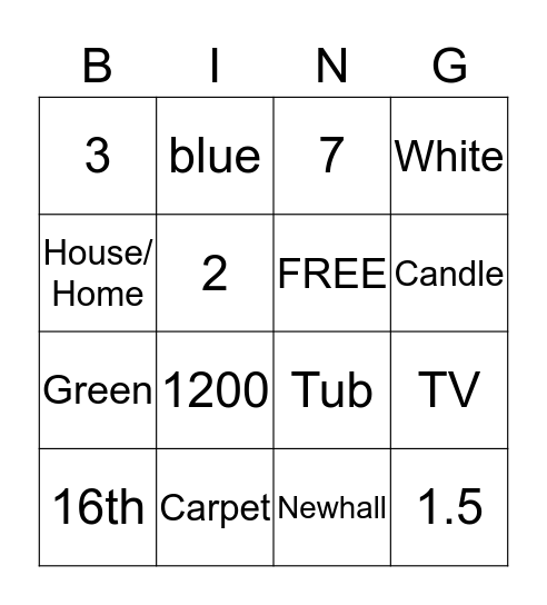 House Warming Bingo Card