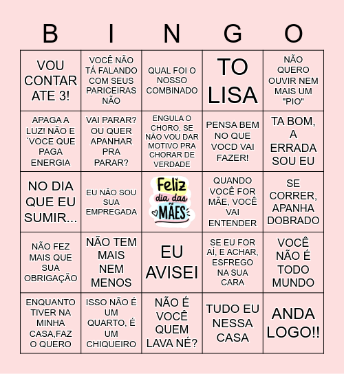 BINGO  MÃES LINDAS FAMILIA SOUSA Bingo Card