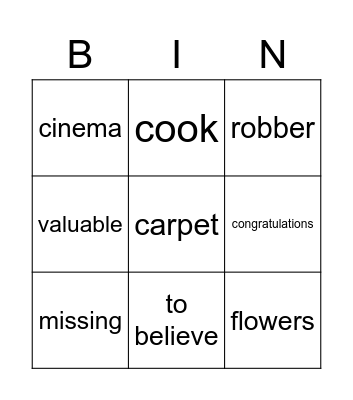 More 1 Unit 11 vocabulary Bingo Card