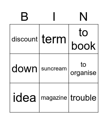 More 2 Unit 12 vocabulary Bingo Card