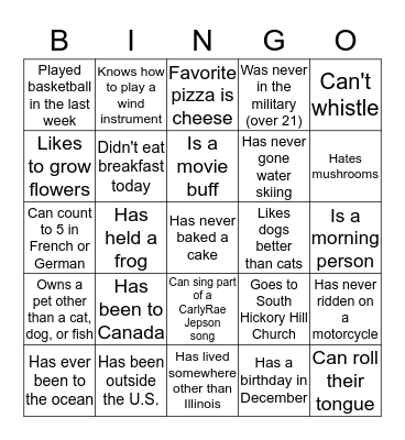 Getting to Know You Bingo Card