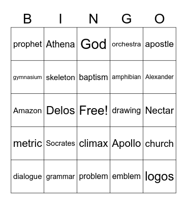 Greek translations Bingo Card