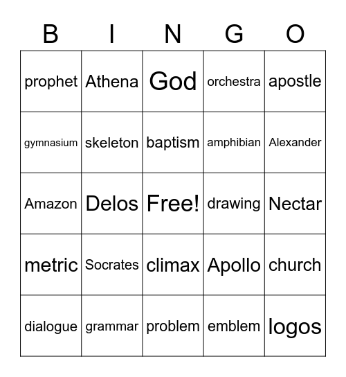 Greek translations Bingo Card