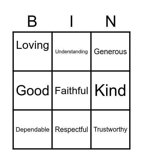 T Bingo Card