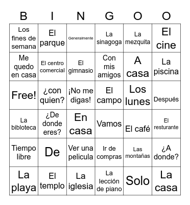 Spanish Bingo Card