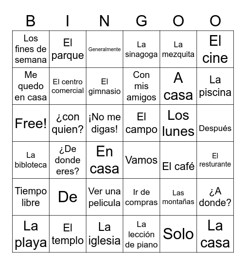 Spanish Bingo Card