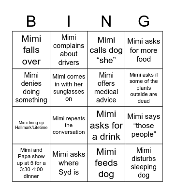 Mimi Bingo Card