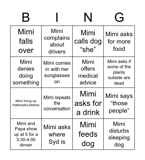 Mimi Bingo Card