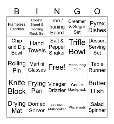 Bridal Bingo Card