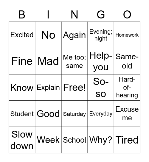Master ASL Bingo- Unit 1 & 2 Bingo Card