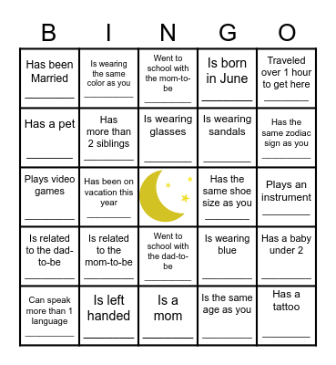 Baby Shower Bingo Card