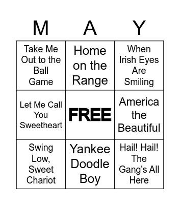 Songs for Seniors Bingo Card