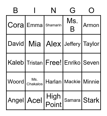 End of the Year Bingo Card