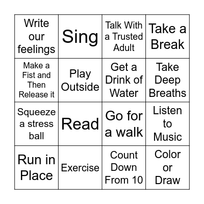 COPING SKILLS Bingo Card