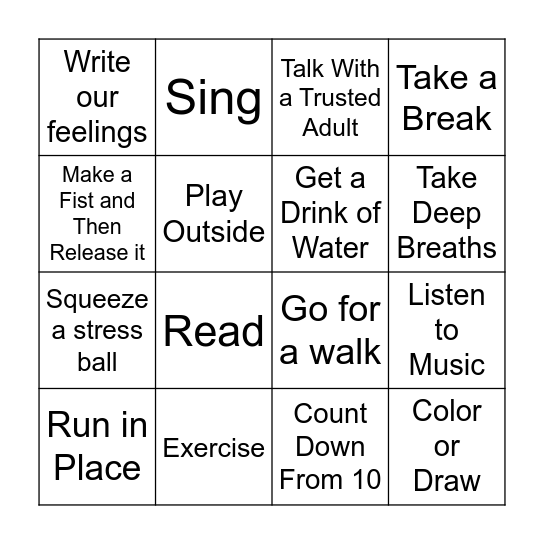 COPING SKILLS Bingo Card