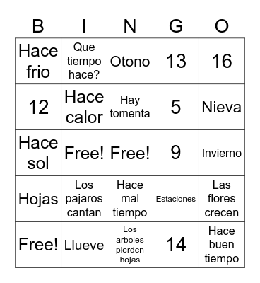 SPANISH BINGO Card