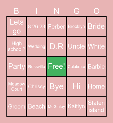 Kaitlyn’s Bridal Bingo Card