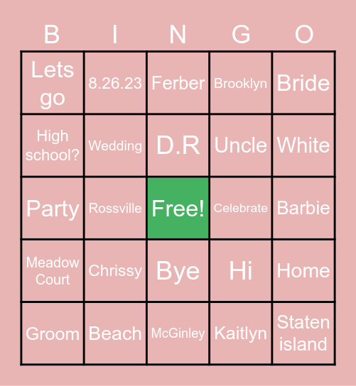 Kaitlyn’s Bridal Bingo Card